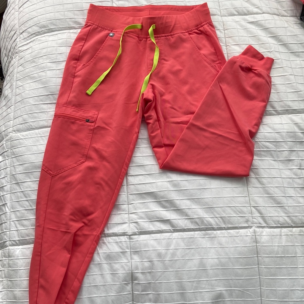 Figs Hot Coral Zamora Petite Jogger Scrub Pants - LIMITED EDITION